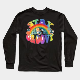 Stay Groovy 60s Outfit 70s Theme Costume Cute Rainbow Hippie Long Sleeve T-Shirt